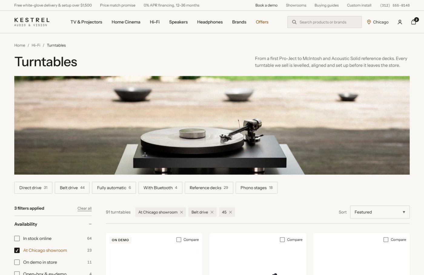 Demo hi-fi store collection page on desktop