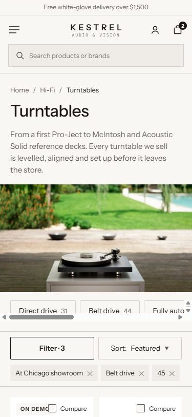 Demo hi-fi store collection page on mobile