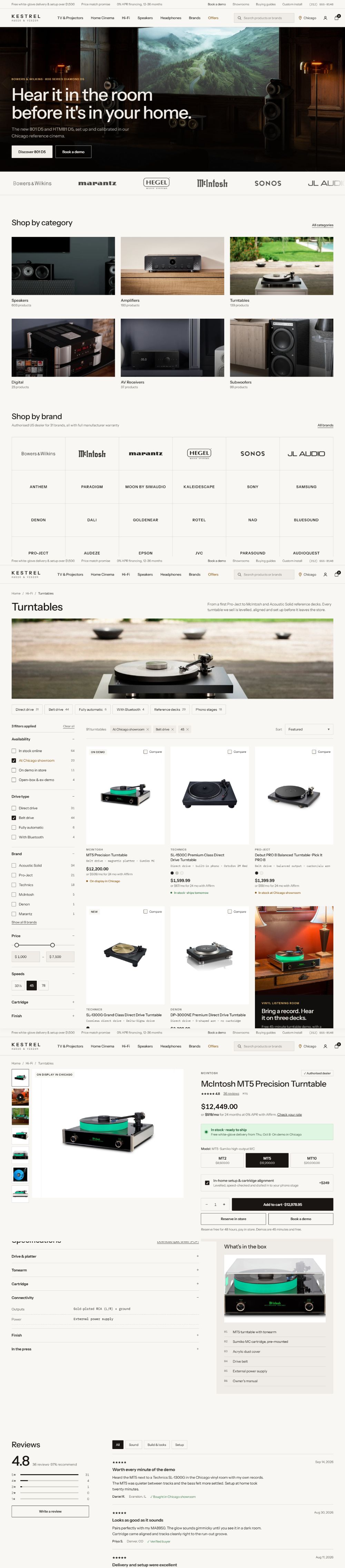 Demo hi-fi store on desktop: homepage, collection page and product page