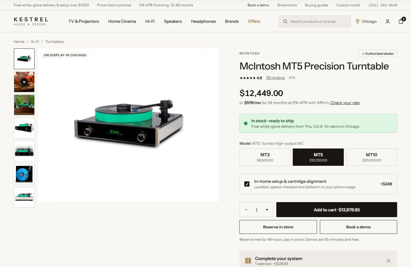 Demo hi-fi store product page on desktop