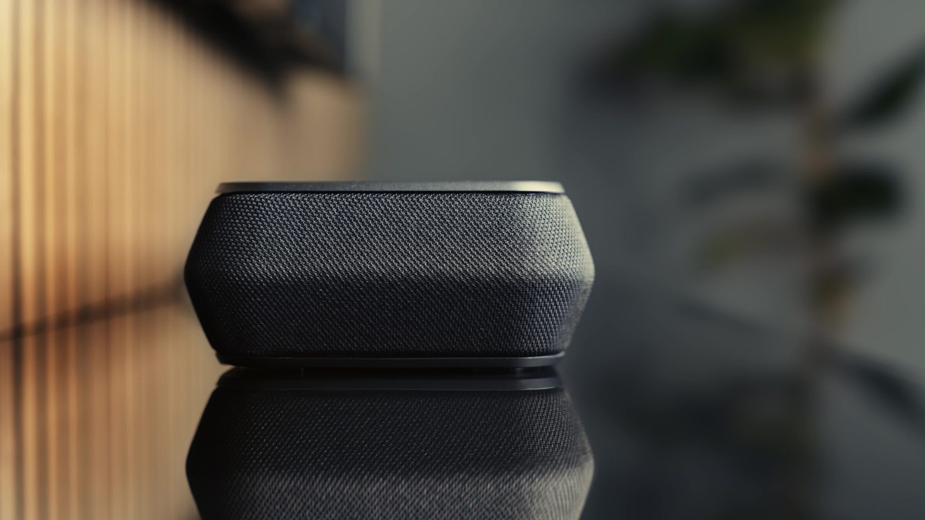 Manufacturer product descriptions: close-up of a premium wireless speaker, the kind of detail original product photography can show